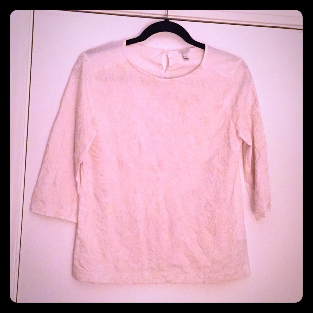J. Crew 3/4 sleeve beige embroidered front top